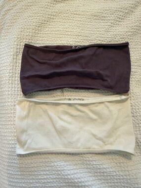 Free People Ribbed Bandeau Duo in Plum and Cream